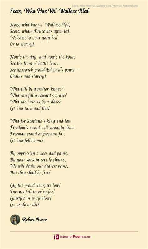 Scots Wha Hae Wi Wallace Bled Poem By Robert Burns