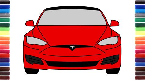 How to draw Tesla Model S front view Как нарисовать машину Тесла