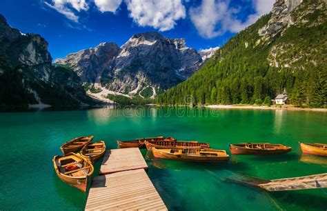 Wonderful View Of Braies Lake With Its Fantastic Colors In The Heart Of