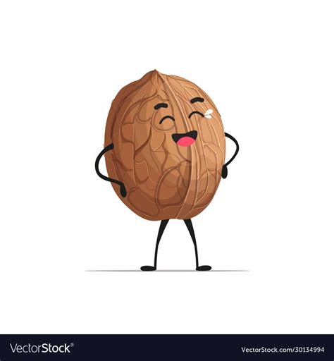 Cute Walnut Character Cartoon Mascot Nut Healthy Vegetarian Food