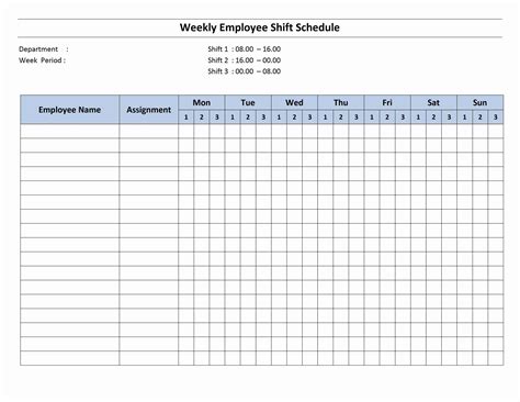 Free Monthly Work Schedule Template Weekly Employee 8 Hour Shift