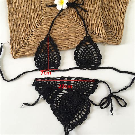 Handmade Crochet Micro Bikini Set Sexy Black Lingerie Set Mini Bikini