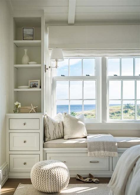 Bedroom Window Seat With Beige Linen Cushion Cottage Bedroom