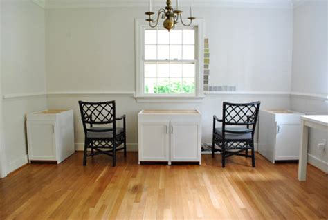 Make the metal plate under the cabinet larger than the cutting board so the board will be easy to put away. Making A Big Double Desk With Secondhand Cabinets | Young ...