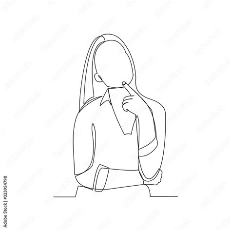Continuous Line Drawing Of Thinking Woman One Line Art Of Business Woman Thinking Idea Vector