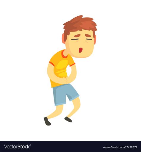 Unhappy Boy Suffering From Stomach Ache Cartoon Vector Image