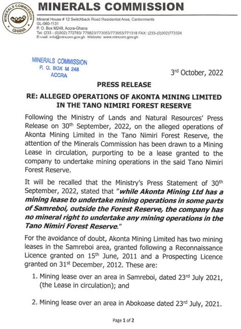 Alleged Operations Of Akonta Mining Ltd Minerals Commission