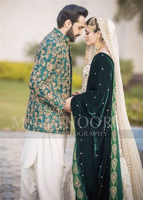 Nikkah Love Her Velvet Emerald Green Shawl Pakistani Wedding