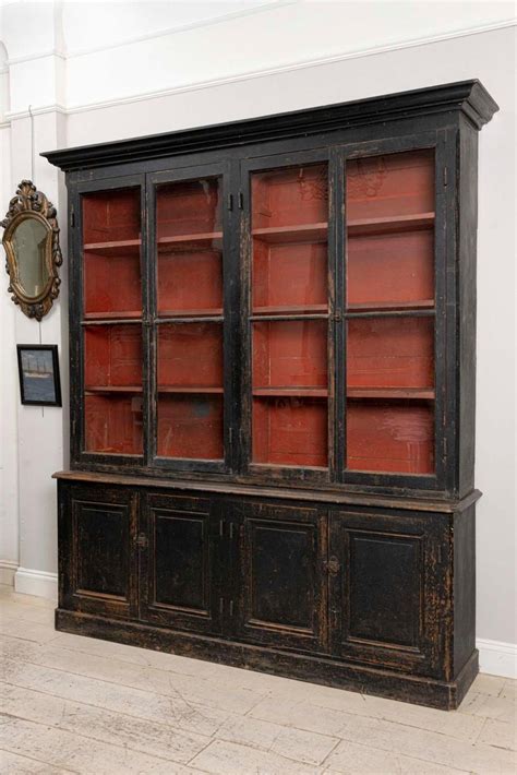 19th Century Black Painted French Library Breakfront Moderne Bookcase