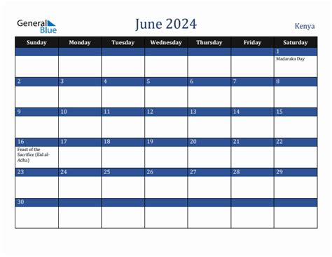 June 2024 Kenya Holiday Calendar