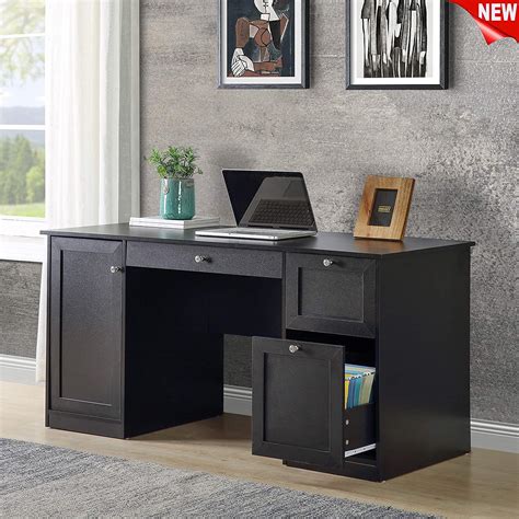 Functional diy computer desk with a hidden keyboard tray. 59" Home Office Computer Desk with 2 Drawers and Pullout Keyboard Tray Black Study Writing Table ...