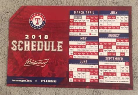 Mlb standings, news, tv listings, playoff picture, & more! March 29, 2018 Texas Rangers - Magnetic Schedule - Stadium ...