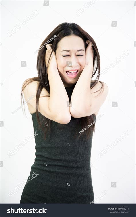 Beautiful Asian Woman Screams Uncomfortable Raise Stock Photo 630043214