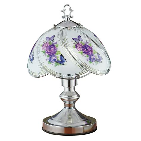 Collections Etc Purple Floral Touch Lamp With Silver Tone Base