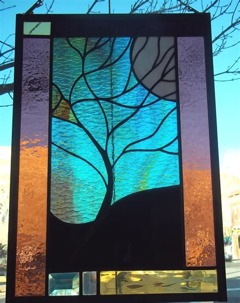 Sale Moonlit Tree Stained Glass Window With Rare Green And