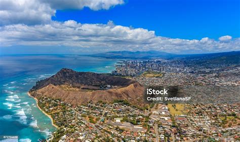 Aerial View Of Waikiki Beach And Diamond Head Volcano Honolulu Hawaii