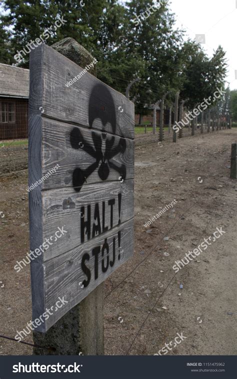 Auschwitzbirkenau Poland 07272018 Stop Sign Auschwitz Stock Photo