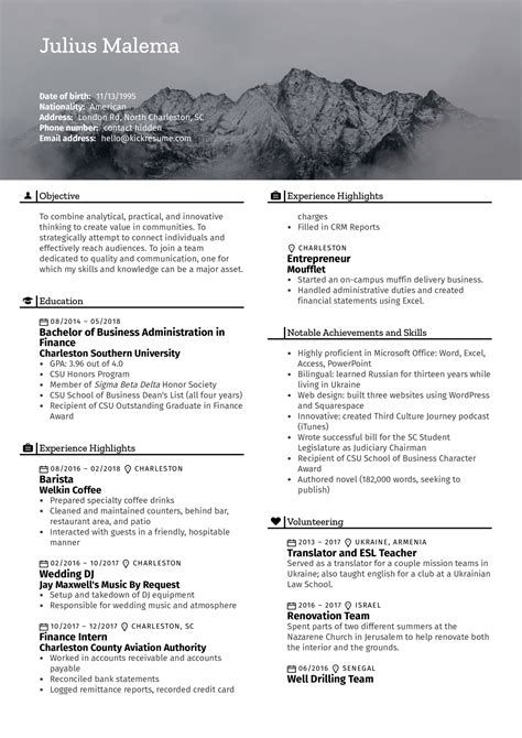 Def company (sometown, ks) secretary, 5/02 to 6/07. Finance Intern Resume Example | Kickresume