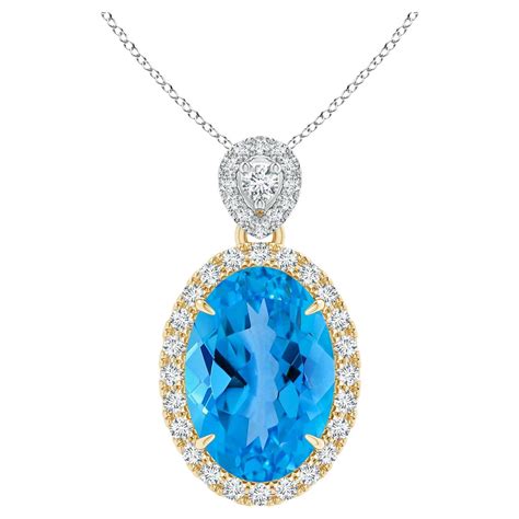 Angara Gia Certified Natural Swiss Blue Topaz Halo Pendant In White
