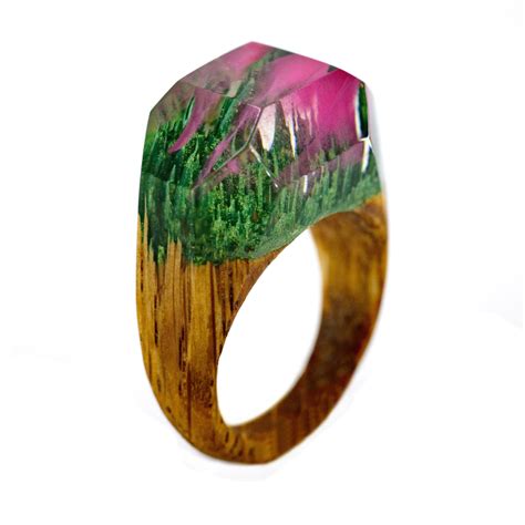 Wood Resin Ring Aurora Borealis Ring Wood Resin Jewelry Etsy