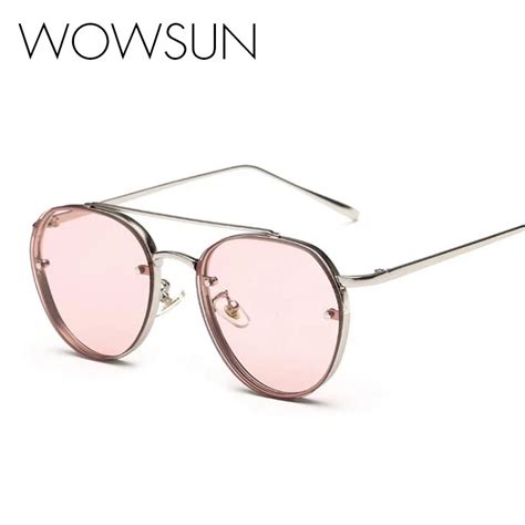 wowsun women round sunglasses double beam men vintage glasses uv400 top quality mirror eyewear