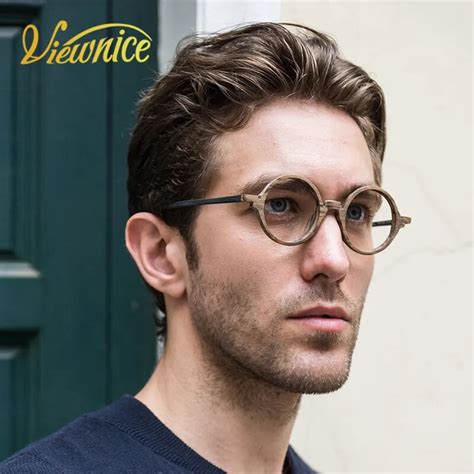 Viewnice Retro Mens Eyeglasses Wooden Acetate Frames Round Glasses