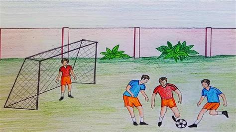 How To Draw Scenery Of Playing Football Step By Step Youtube