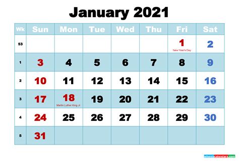 We are about the reach to 2021. Free Printable January 2021 Calendar with Holidays as Word ...