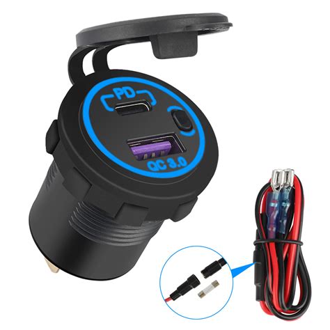 12v 24v dual usb pd and qc3 0 car fast charger socket power outlet led waterproof ebay