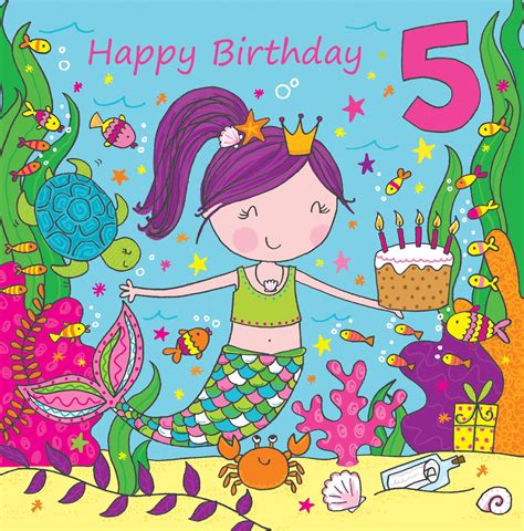 Buy Twizler 5th Birthday Card For Girl With Cute Mermaid And Glitter Fifth Year Old Age 5 Card