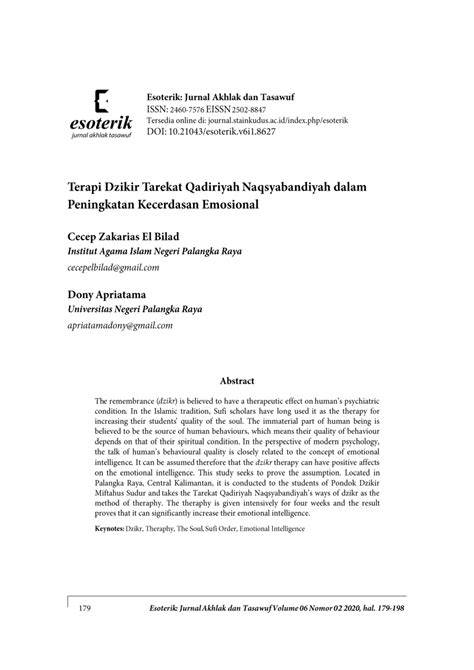 PDF Terapi Dzikir Tarekat Qadiriyah Naqsyabandiyah Dalam Peningkatan