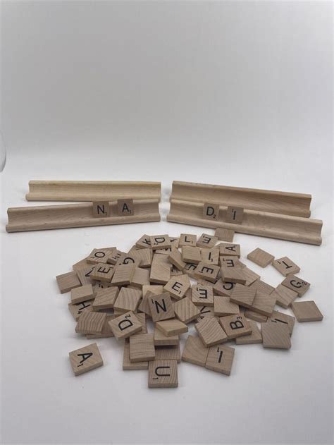 Scrabble Pieces 100 Wood Tiles And 4 Racks Board Game Letters Replacement