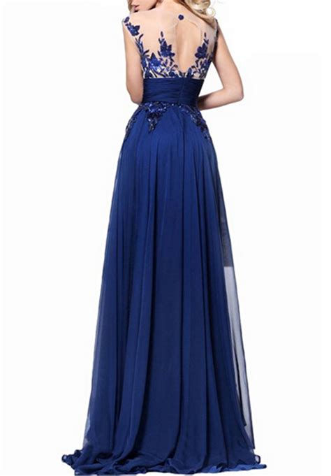 Womens Royal Blue Prom Dress Chiffon Lace Evening Dresses Long Evening