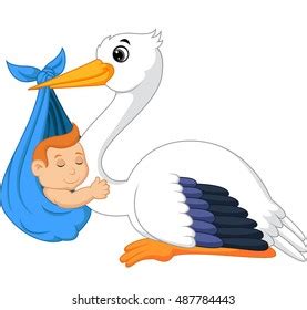 Cartoon Stork Carrying Baby Stock Vector Royalty Free 487784443