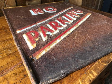 Vintage No Parking Sign 1940s Hand Painted Sign Red And