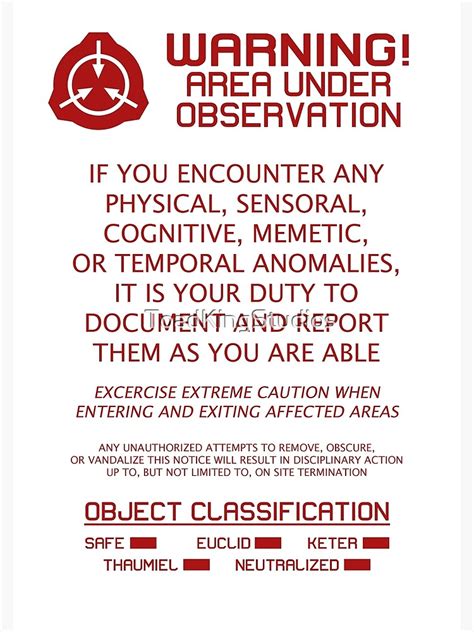 Scp Foundation Red Warning Sign White Background Art Print By