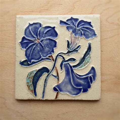 Floral Ceramic Tiles Set Of 4 Wall Decor Flower Pattern Etsy