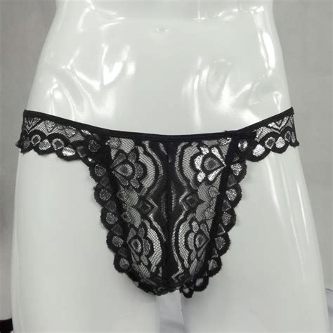 Sexy Mens Panties Lace Silver Flower Panties Mid Waist Briefs In Boxers