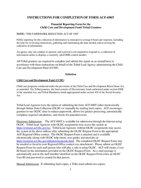 Fillable Online Instructions For Completion Of Form ACF 696T