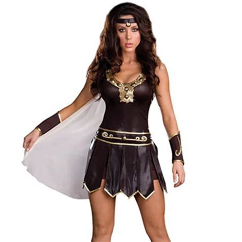 sexy women brown gladiator xena princess roman spartan fancy dress halloween costume party