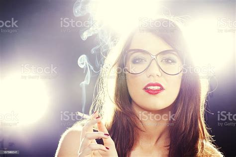 Young Black Hair Glamour Beauty Smoking Woman Portrait Indoor Stock