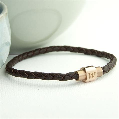 Smart Mens Personalised Bracelet Leather Rose Gold Clasp