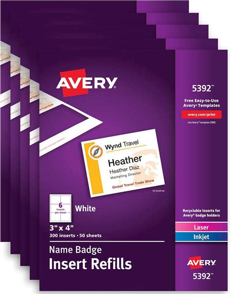 Avery Name Badge Insert Refills 3 X 4 Case Pack Of 5 5392