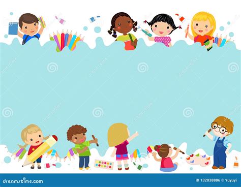 Happy Kids Painting Stock Vector Illustration Of Indoors 132038886