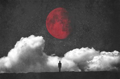 Fantasy Art Red Moon Moon Clouds Minimalism