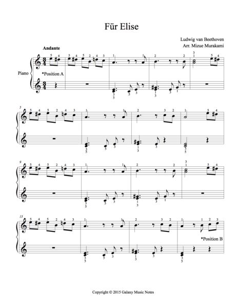 Fur Elise Very Easy Piano Sheet Music Galaxy Music Notes