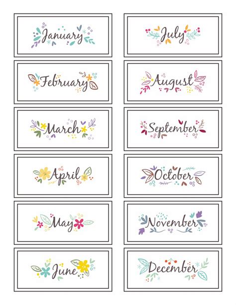 Simple Month Of The Year Cards Free Printable
