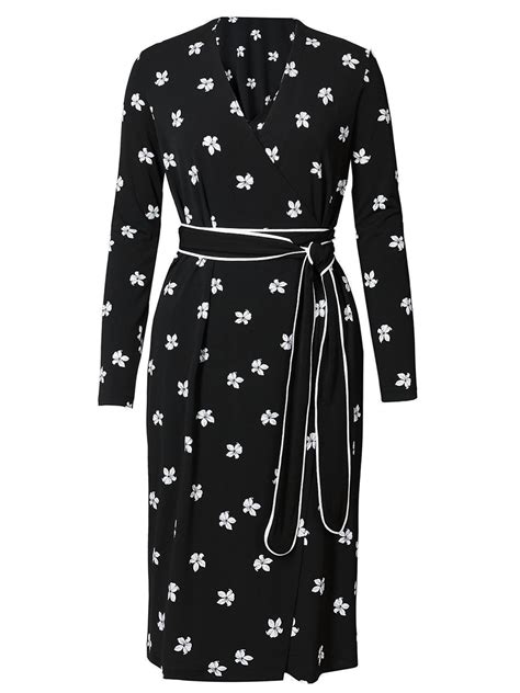 marks and spencer mand5 black floral print wrap midi dress with belt size 10 to 12