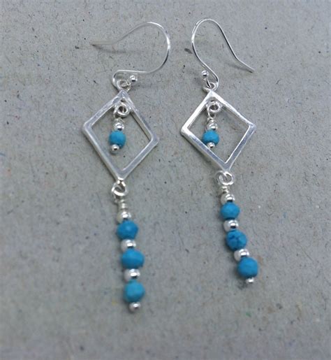 Turquoise Sterling Silver Long Dangle Earrings By Mairijewellery