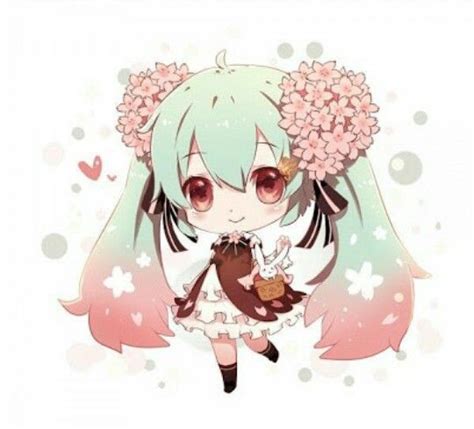 Adorable Chibi Girl With Cherry Blossoms Miku Hatsune Chibi Vocaloid